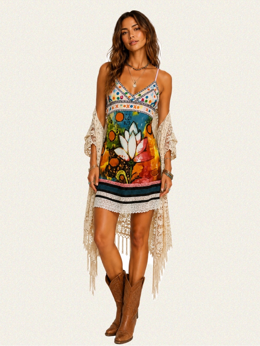 Savage Culture Boho Lotus Print Mini Dress
